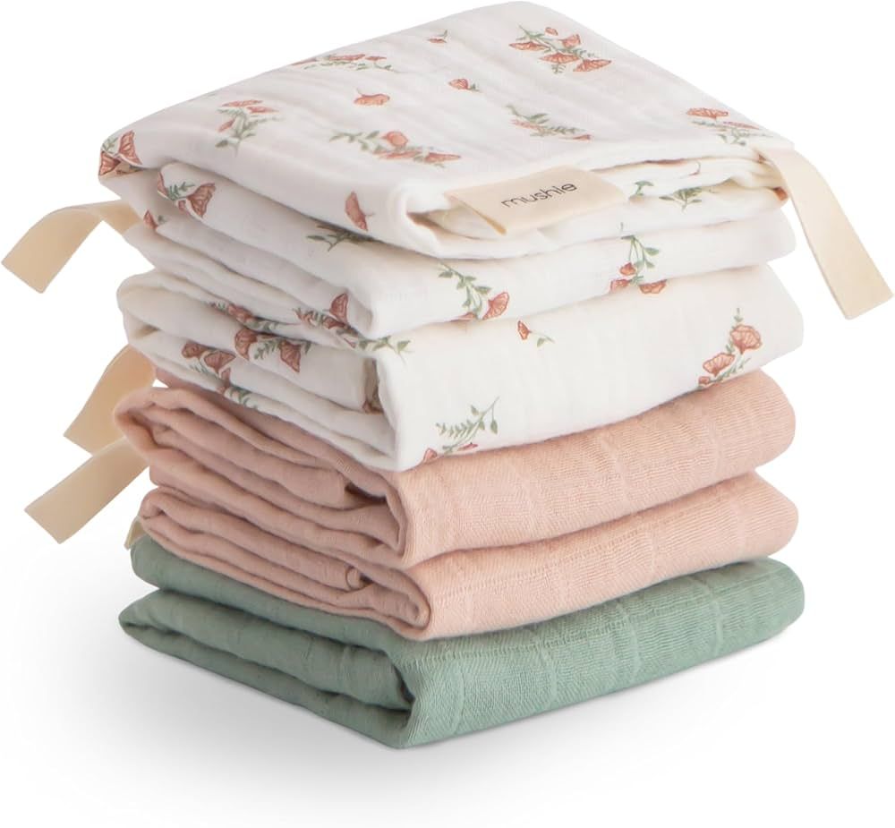 mushie Muslin Organic Cotton Washcloths 5-Pack (Pink Flowers Combo) | Soft Wipes for Baby Cleanup... | Amazon (US)