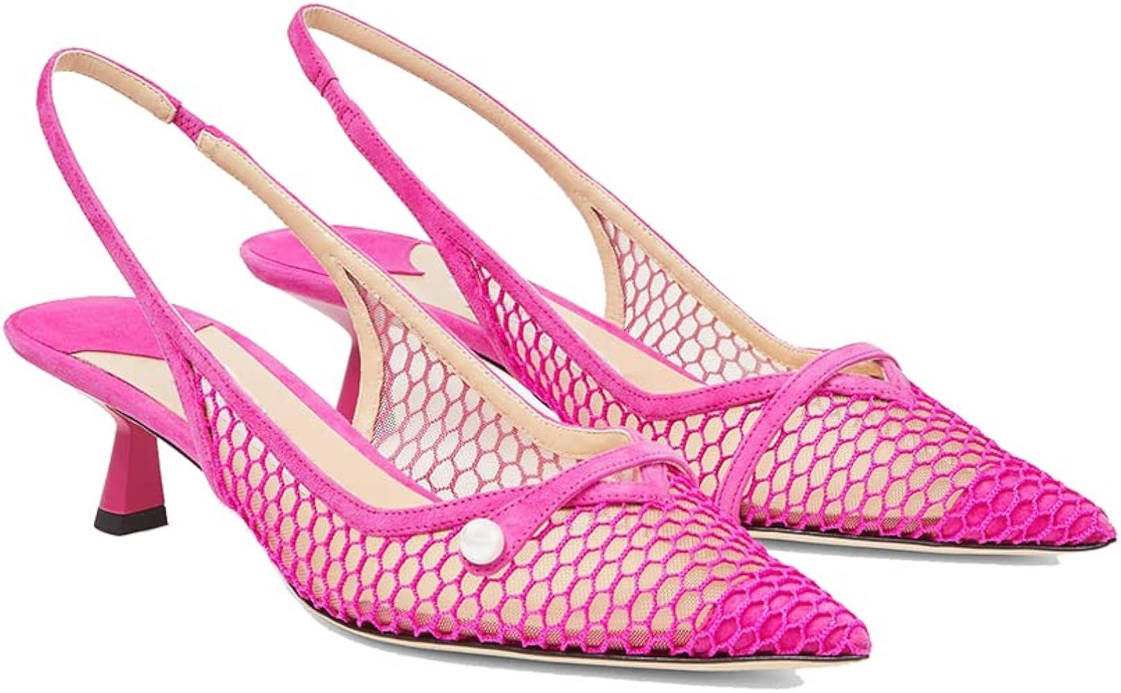 THESHY Women's Slingback Kitten Heel Glitter Pointed Toe Pearl Low Heel Pumps Casual Wedding Shoe... | Amazon (US)