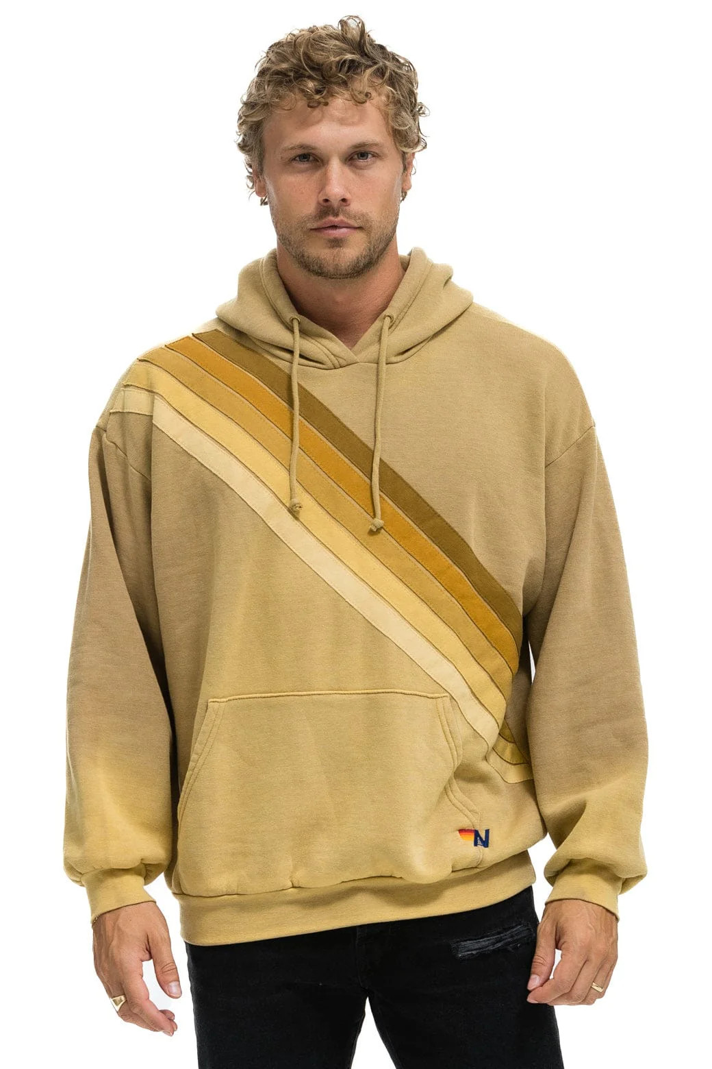 CROSS STRIPE RELAXED PULLOVER HOODIE - FADED TAN | Aviator Nation