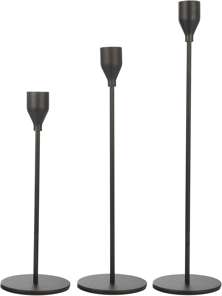 Set of 3 Black Candlestick Holders - Decorative Taper Candle Holders for Home Decor, Wedding, Din... | Amazon (US)