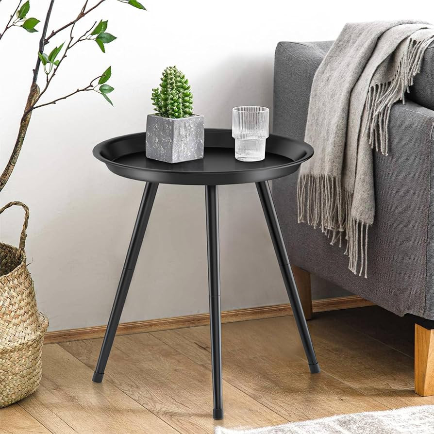 Round End Table, Small Side Table, Mini Metal Bedside Table for Living Room, Bedroom, Bed Side, S... | Amazon (US)