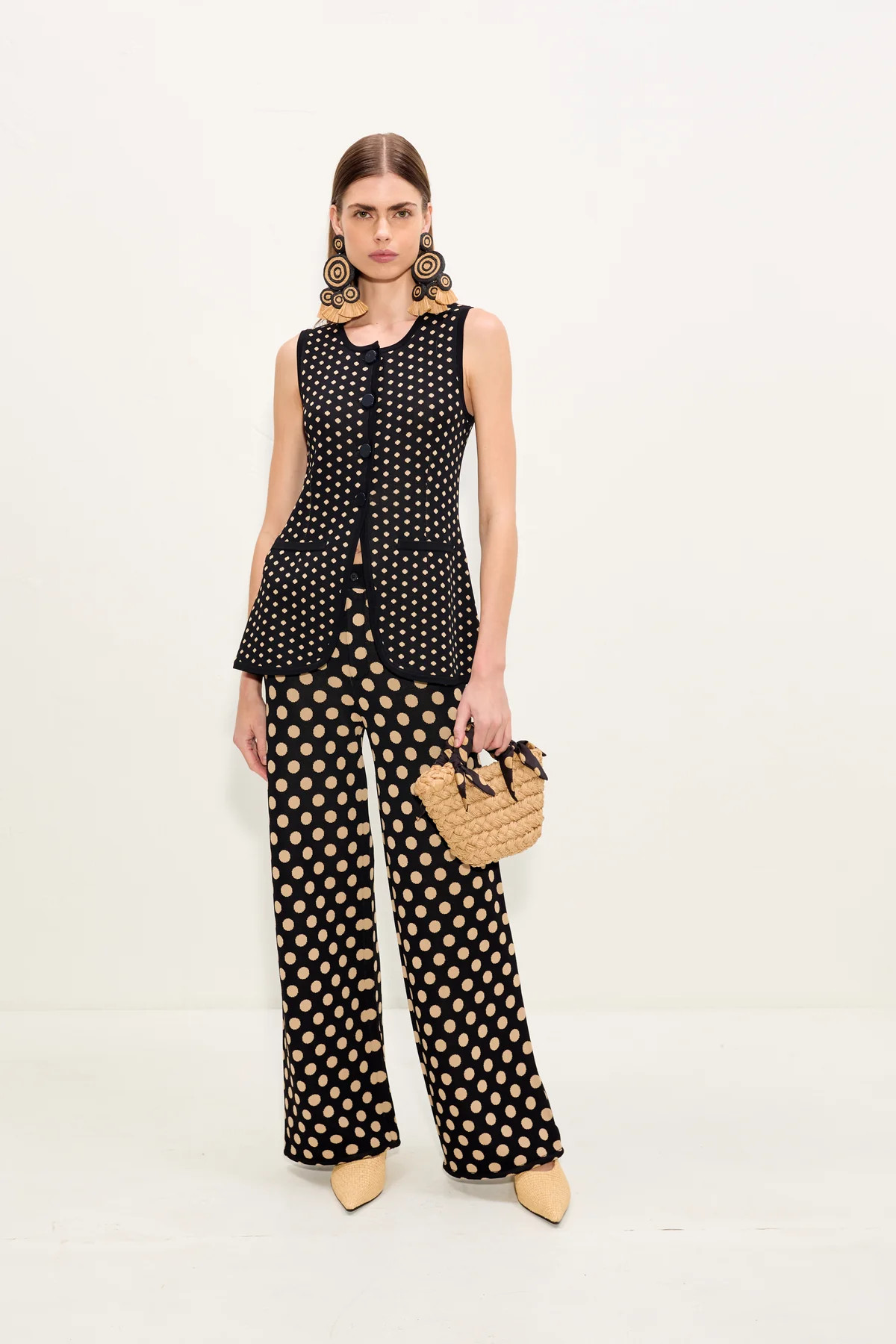 Jabber Knit Pant In Black/Tan Polka Dot | Simon Miller