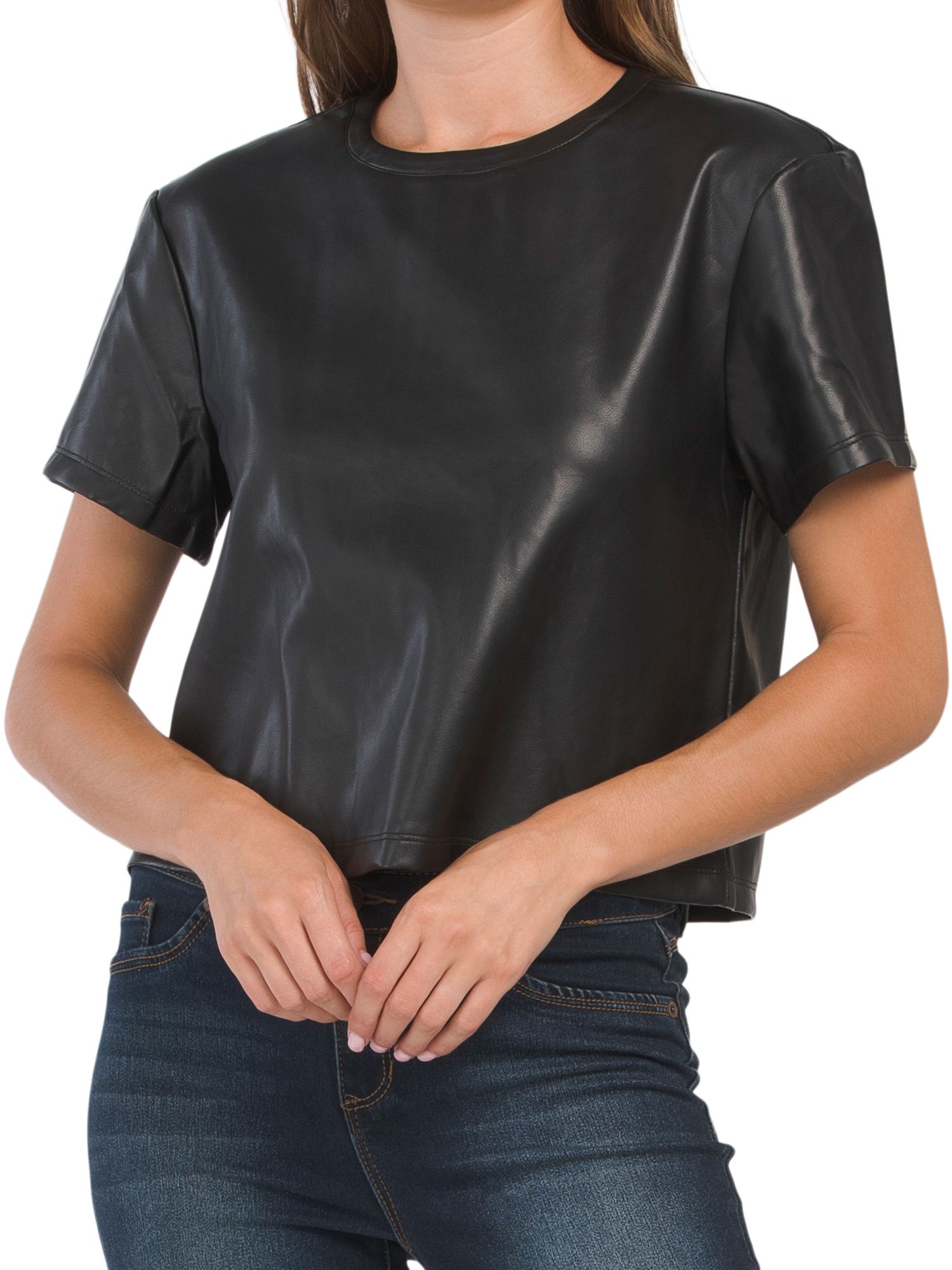 Faux Leather Short Sleeve Tee | TJ Maxx