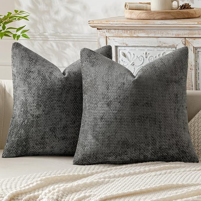 MIULEE Pack of 2 Dark Gray Decorative Pillow Covers 20x20 Inch Soft Chenille Couch Throw Pillows ... | Amazon (US)