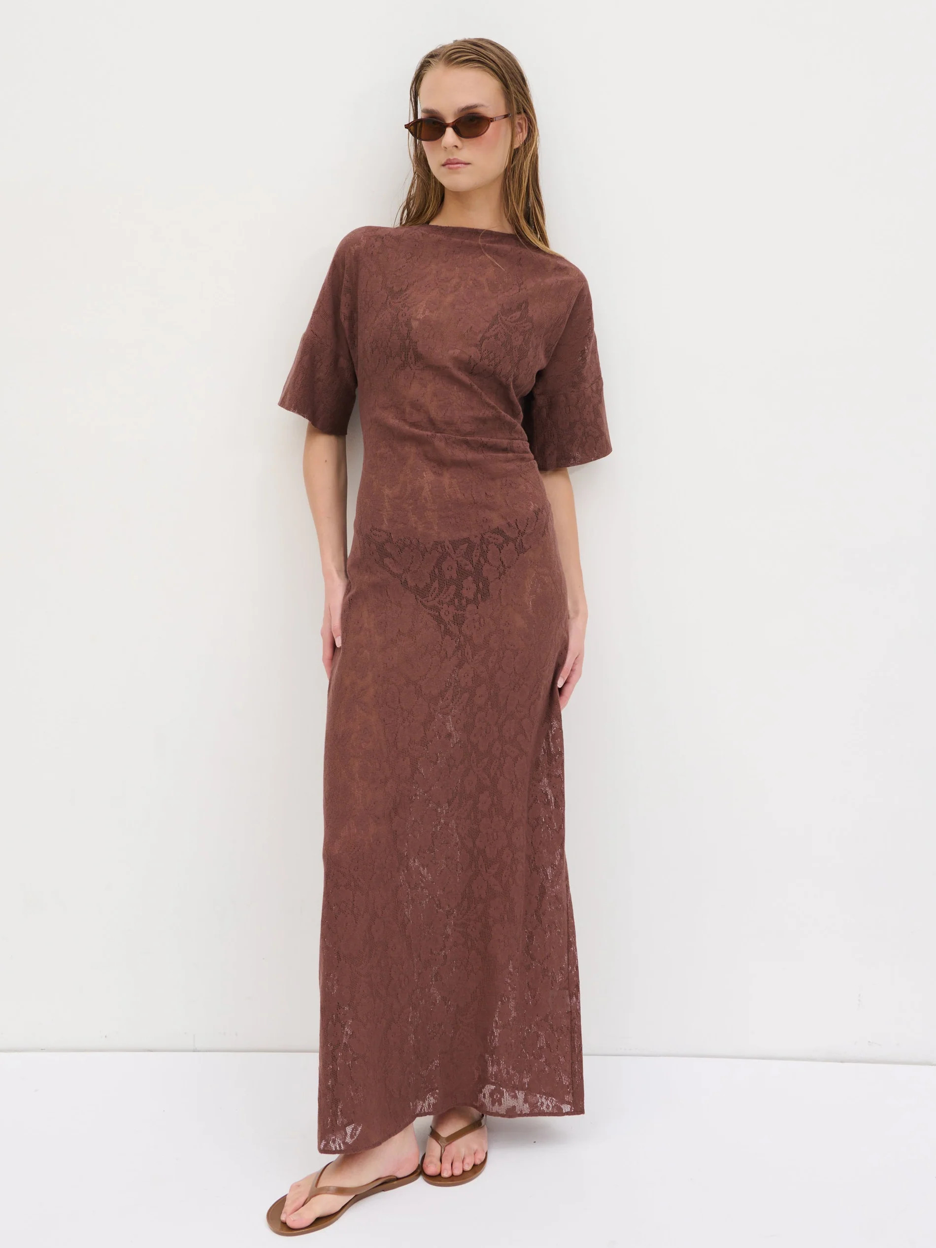 Suvi Crochet T-shirt Dress - Chocolate Brown | Pretty Lavish (UK)