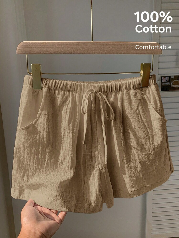 Comfortcana Solid Knot Waist Wide Leg Shorts | SHEIN