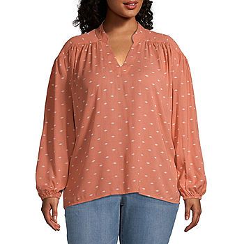 a.n.a-Plus Womens V Neck Long Sleeve Blouse | JCPenney