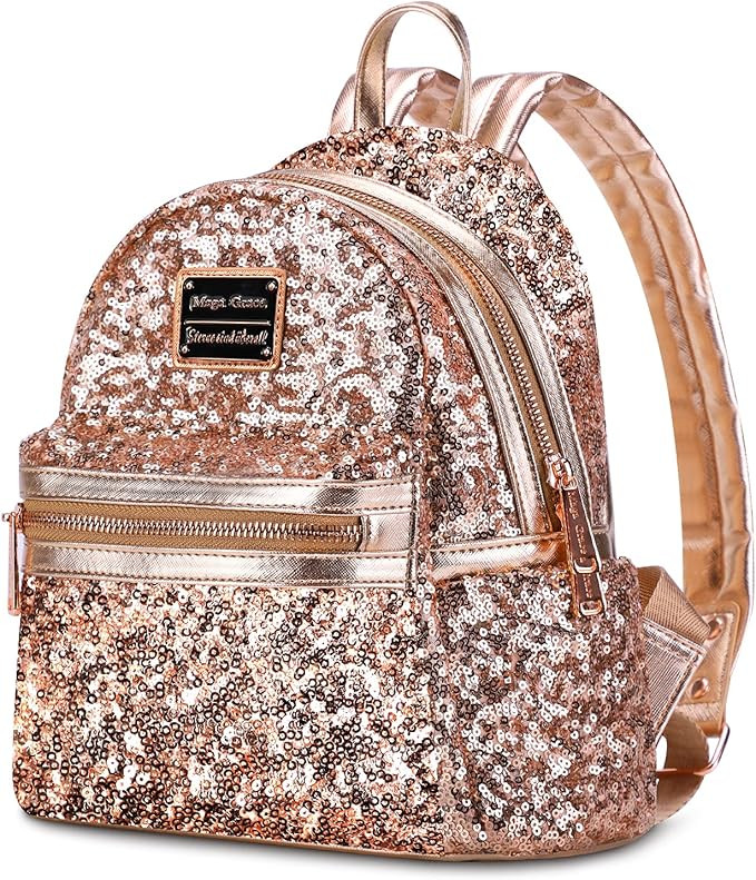Girls Fashion Backpack Purse: Sequin Mini Back Pack Women PU Leather Small Cute Bag Yellow Gold | Amazon (US)