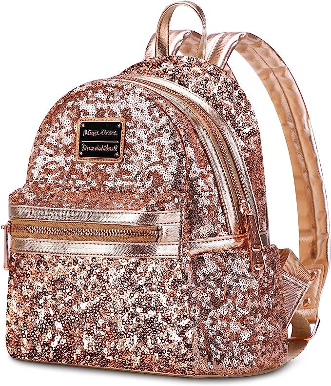 Girls Fashion Backpack Purse: Sequin Mini Back Pack Women PU Leather Small Cute Bag Yellow Gold | Amazon (US)
