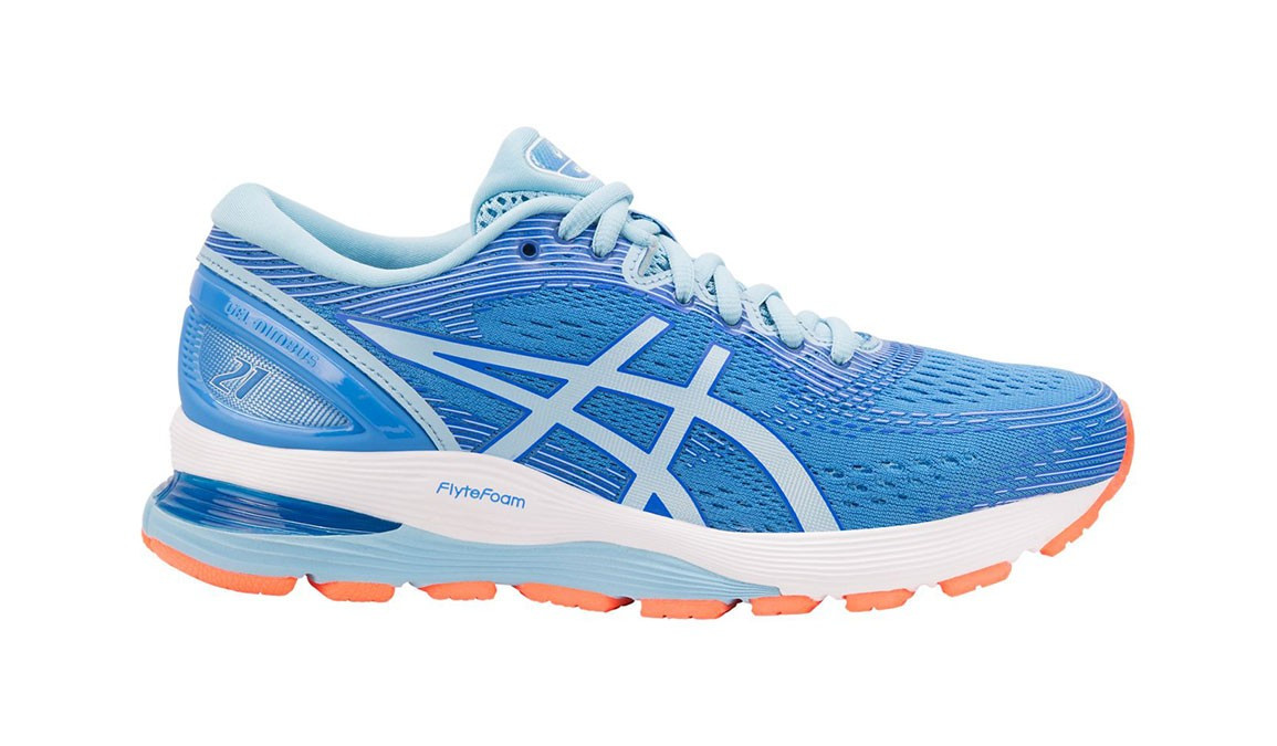 Women's Asics GEL-Nimbus 21 Running Shoe - Color: Blue Coast/Skylight (Wide Width) - Size: 6 | Fleet Feet
