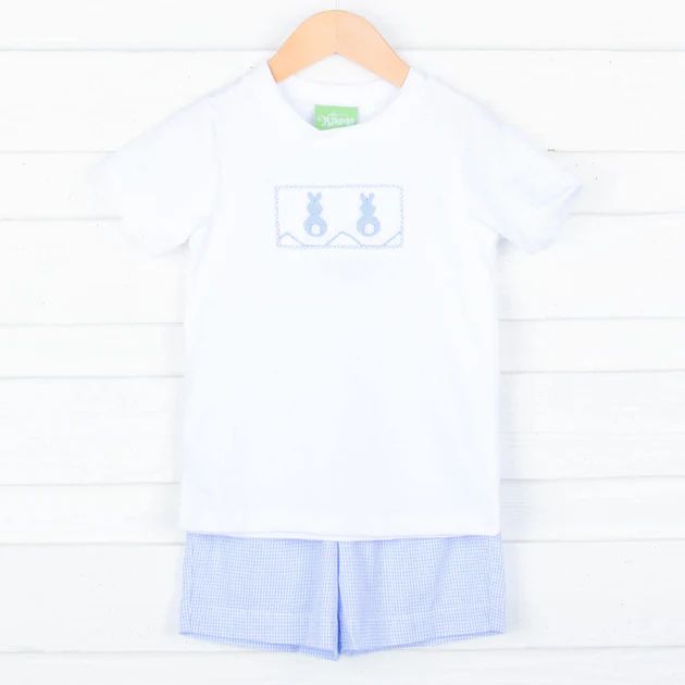 Bunny Smocked Short Set Blue Gingham | Classic Whimsy