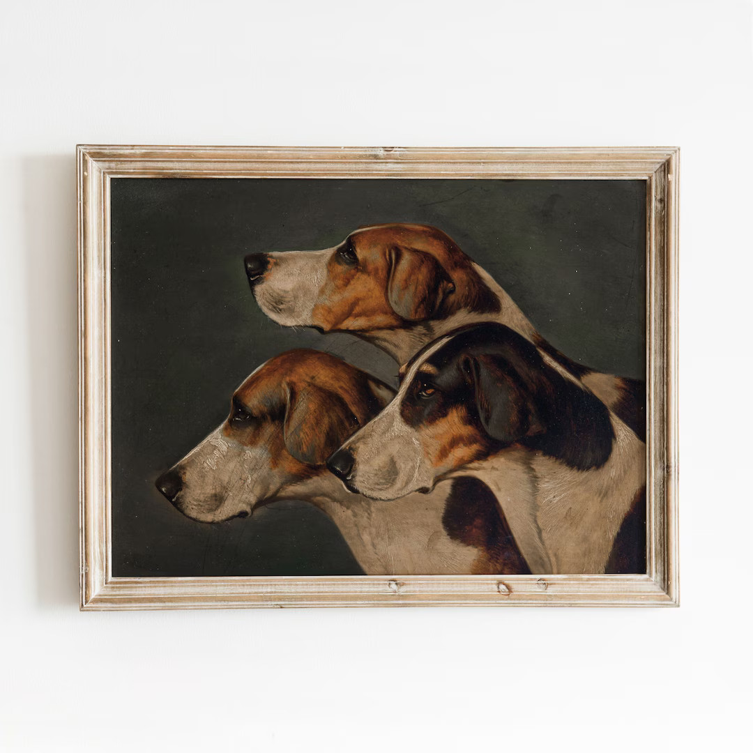 Three English Foxhounds Vintage Dog Art Animal Oil Painting Old Hunting Hound Digital Download 72... | Etsy (US)