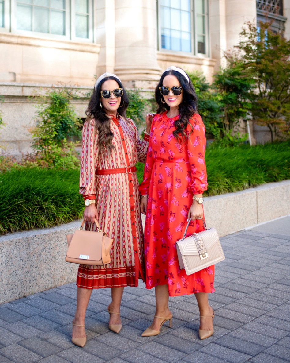 Chain link print or vibrant floral - which oh so chic new @anntaylor dress is your favorite? ☺️ We love them both! ❤️ We are so excited to share the Friends of Ann Event just started which means you get 30% off these beautiful dresses plus hundreds of other new arrivals for fall! From skirts and blouses to jackets and dresses - our new sale roundup on TheDoubleTakeGirls.com has all our top Faves in the sale! Head there for more details on our sister style looks too. 🛍 We also have it all linked with the LTK app. 🥰 Have a wonderful night!! W & L 

#LTKsalealert #LTKstyletip #LTKshoecrush
