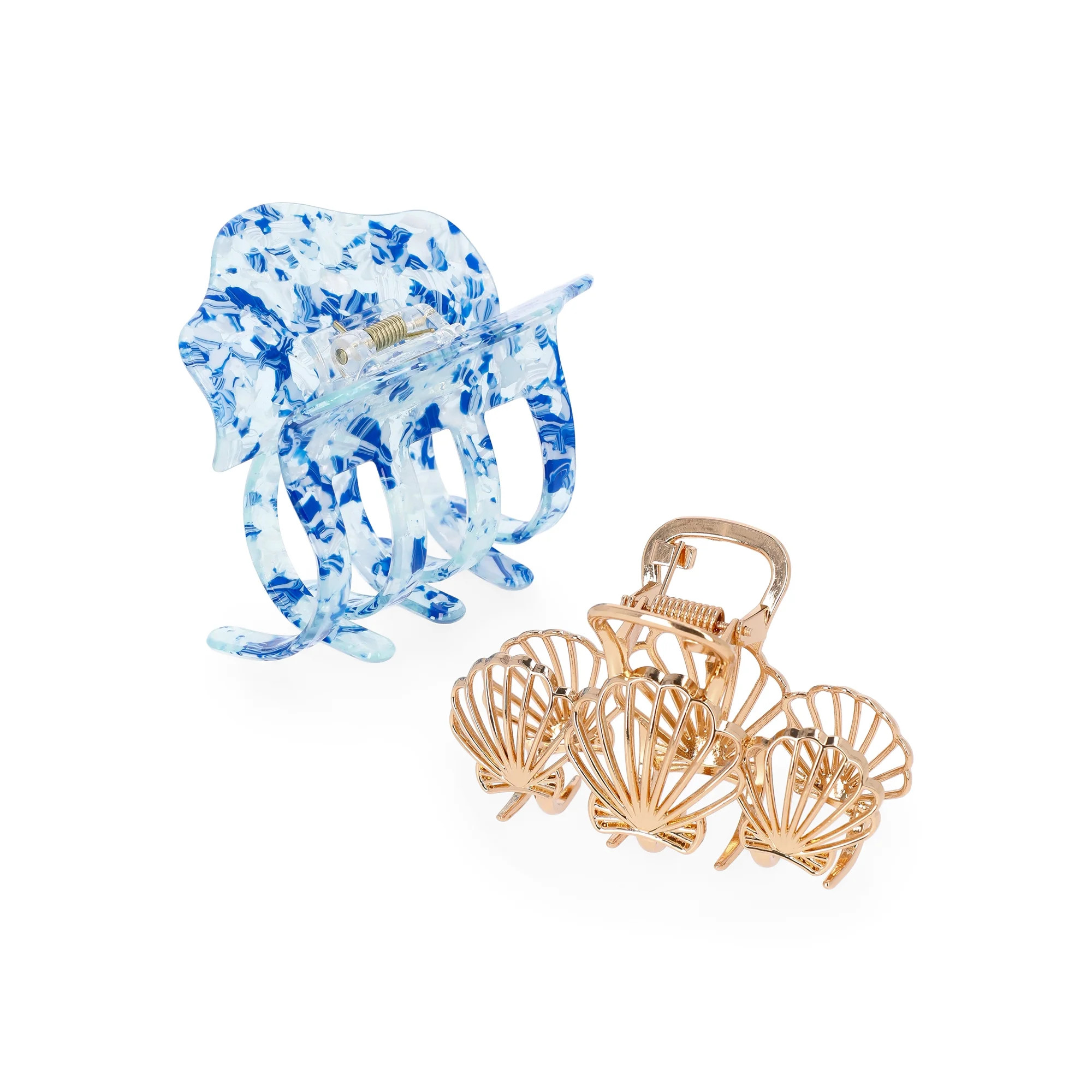 Time and Tru Women's Mixed Metal and Acrylic Claw Clip Set, 2-Piece | Walmart (US)