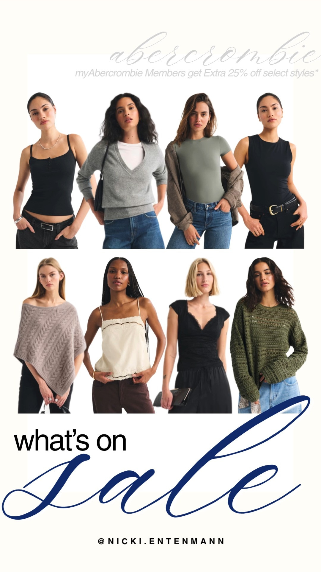 myAbercrombie members can take an extra 25% off select styles with this cozy fall tops edit! Featured pieces include open-knit sweaters, layered V-neck knits, textured ponchos, lace-trimmed camis, and fitted tees in shades of olive green, sage, taupe, cream, and classic black. Style these versatile tops with your favorite jeans or trousers for a chic, preppy-casual autumn look.

#abercrombie #abercrombiefitch #myabercrombie #whatsonsale #fallfashion #preppycasual #everydaystyle 

 #LTKootd #LTKmomlife #LTKSaleAlert