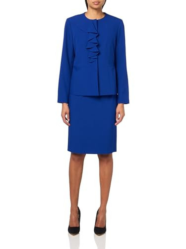 Le Suit Women's Ruffle Front Blazer & Skirt, 2pc Set, Royal Blue | Amazon (US)