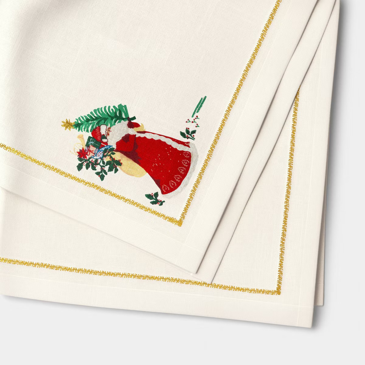 2pk Embroidered Christmas Santa/Tree Napkins White - Threshold™ | Target