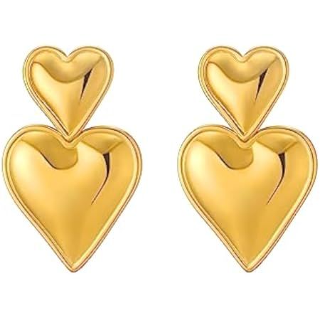 Gold Heart Earrings for Women, Trendy 14K Gold Plated/925 Silver Stud Earrings Cute Love Heart Ea... | Amazon (US)