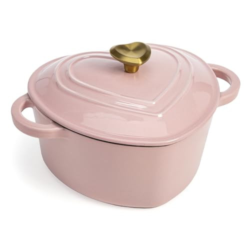 Paris Hilton Enameled Cast Iron Dutch Oven Heart-Shaped Pot with Lid, Dual Handles, Works on All Stovetops, Oven Safe to 500°F, 4-Quart, Pink | Amazon (US)