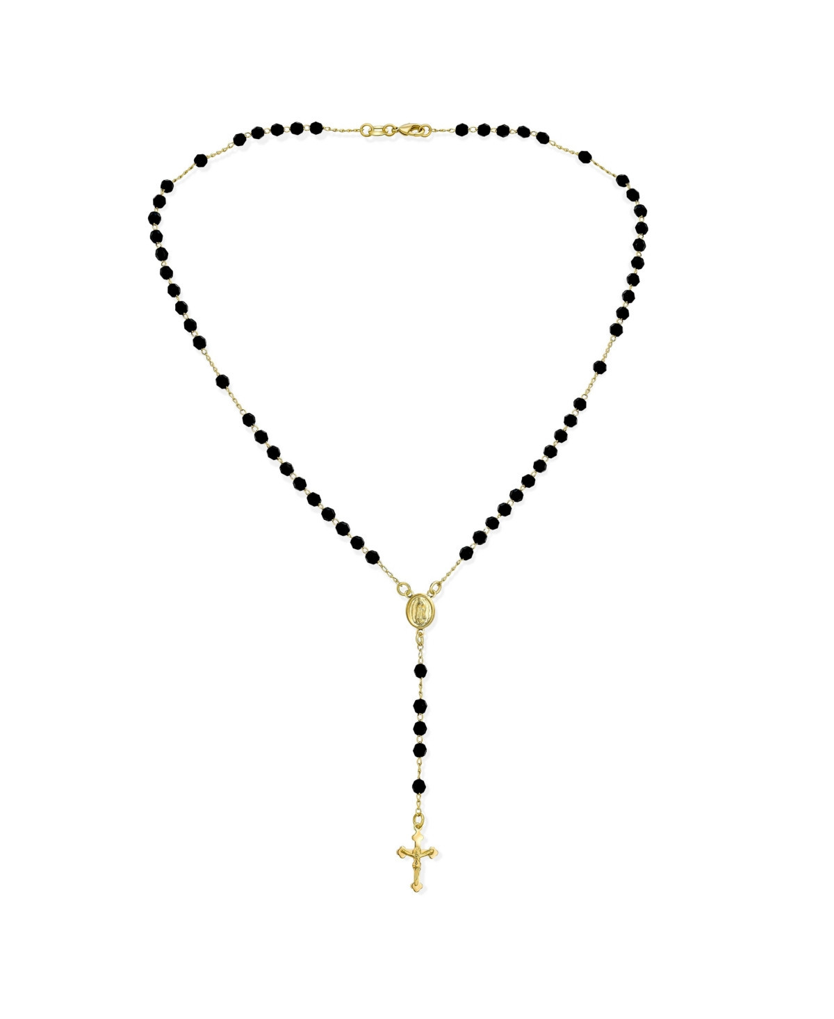 Bling Jewelry Religious Black Bead Rosary Necklace with Virgin Mary and Crucifix Cross Gold Plated - Black | Macy's