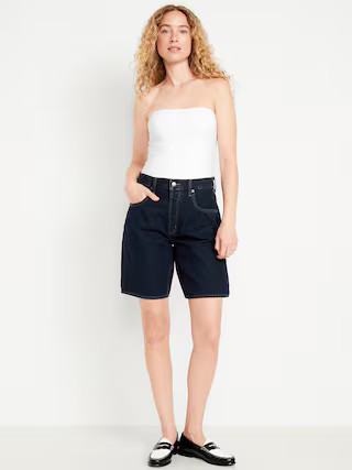 Mid-Rise Baggy Jean Bermuda Shorts -- 9-inch inseam | Old Navy (US)