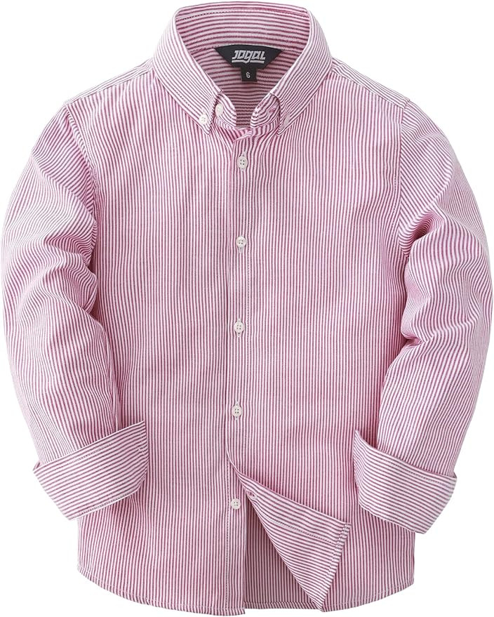 JOGAL Boys Long Sleeve Oxford Dress Shirts Casual Button Down Shirts Striped Tops for 6-14 Years | Amazon (US)