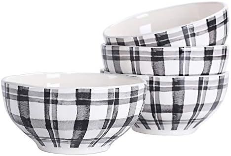 Bico Black and White Plaid Ceramic Cereal Bowls, Set of 4, for Pasta, Salad, Cereal, Soup & Microwav | Amazon (US)