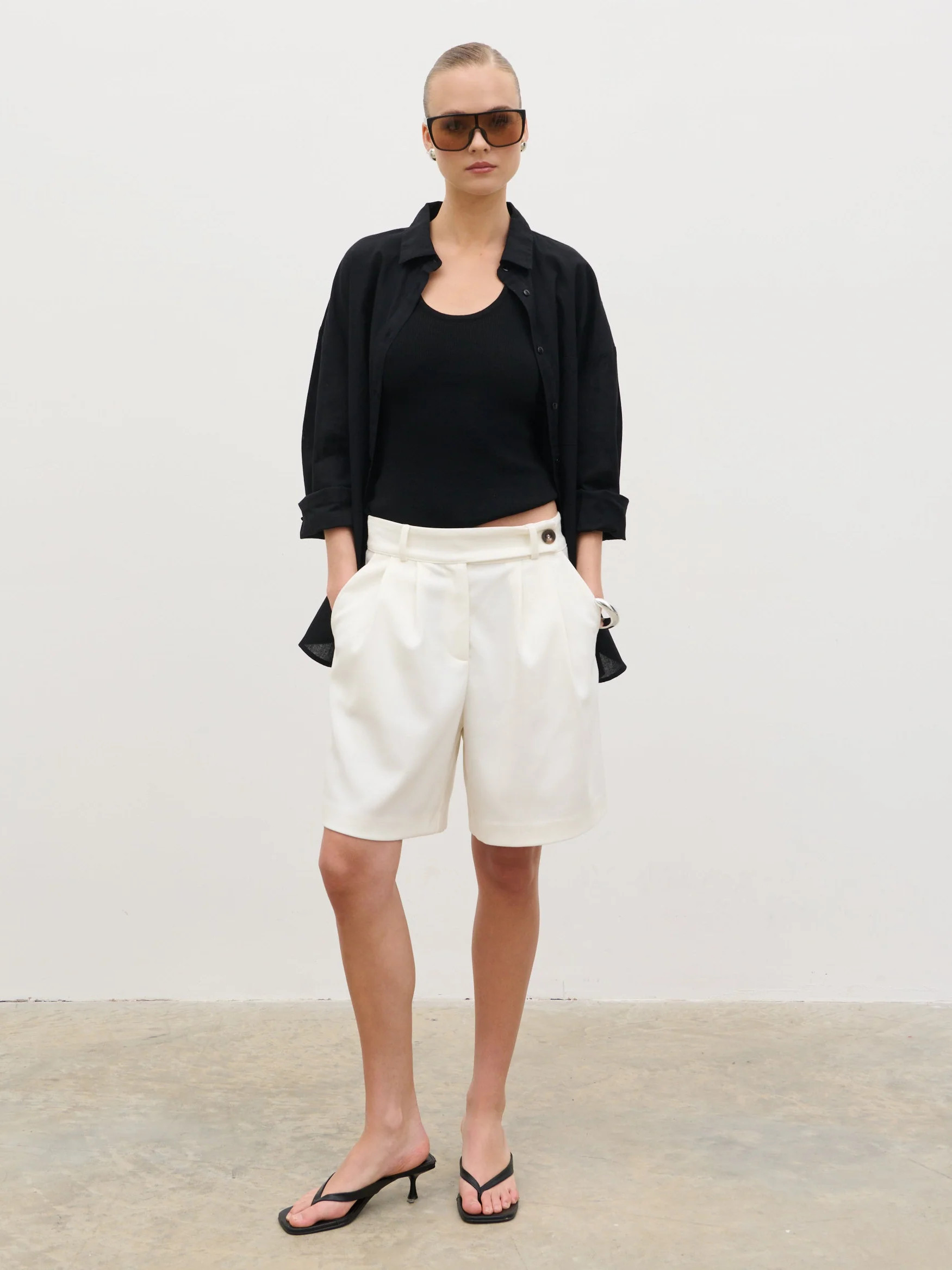 Amelise Bermuda Shorts - Cream | Pretty Lavish (UK)