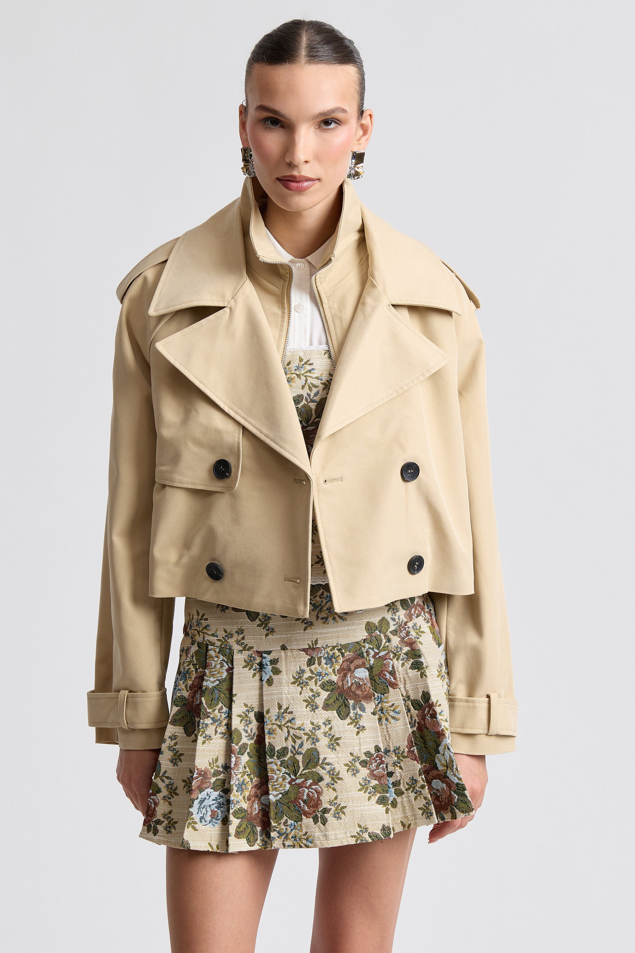 Funnel Neck Cropped Trench Jacket | Avec Les Filles