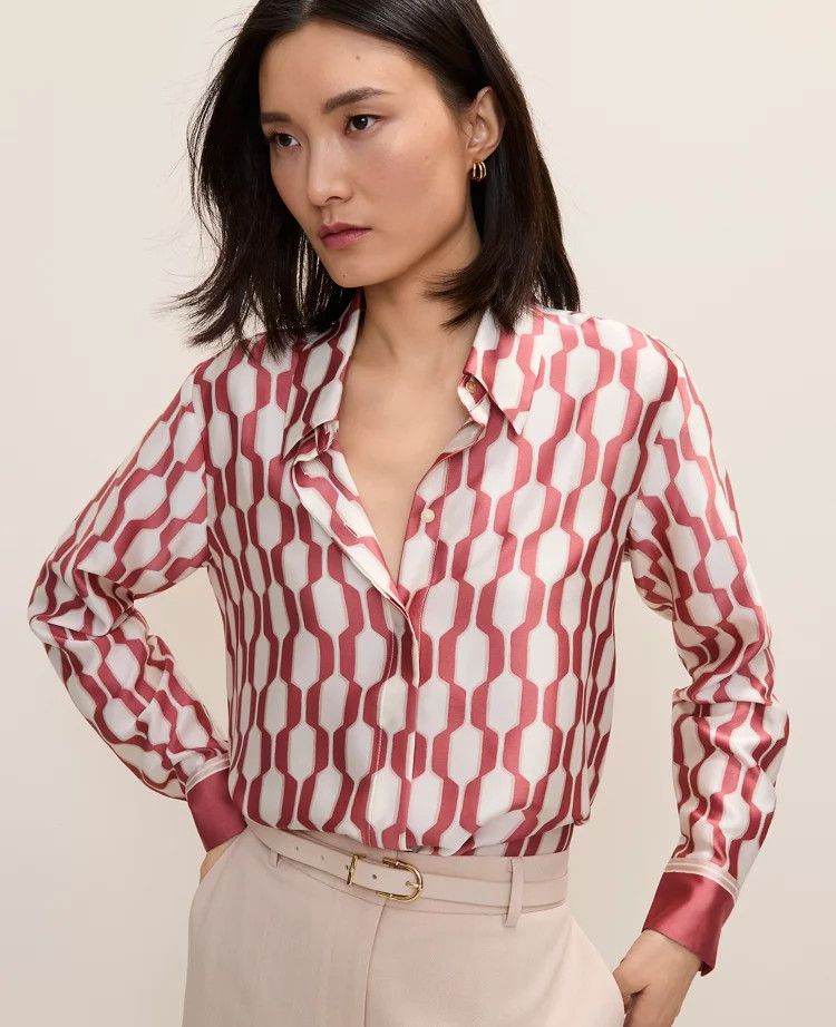 Geo Satin Essential Shirt | Ann Taylor