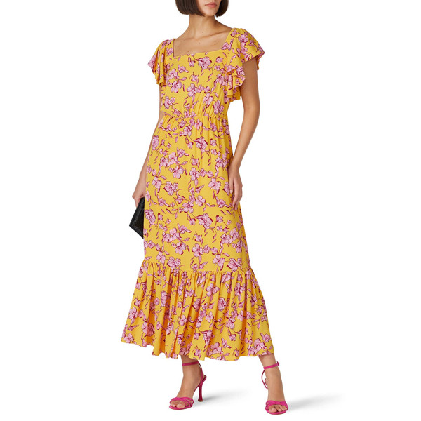 Sachin & Babi Yellow Flutter Sleeve Floral Dress yellow-print | Rent the Runway
