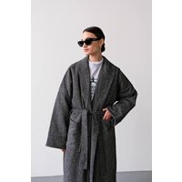 Grey Vegan Wool Kimono Coat Long Belted Wrap Winter Coat | Etsy (US)