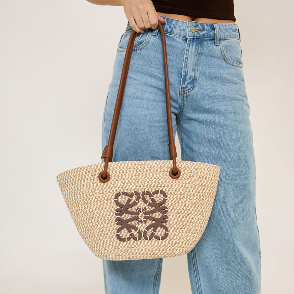 Swirl Detail Oversized Shopper Bag In Beige Woven | EGO (UK)