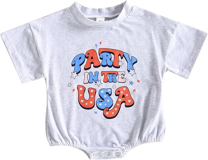 Bingqiling 4th of July Baby T-shirt Romper Newborn Girl Boy Summer Outfits USA Letter&Flag Print ... | Amazon (US)