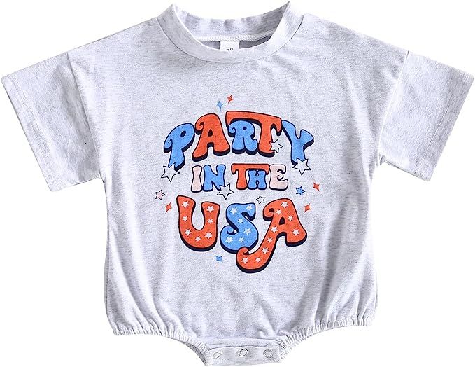 Bingqiling 4th of July Baby T-shirt Romper Newborn Girl Boy Summer Outfits USA Letter&Flag Print ... | Amazon (US)