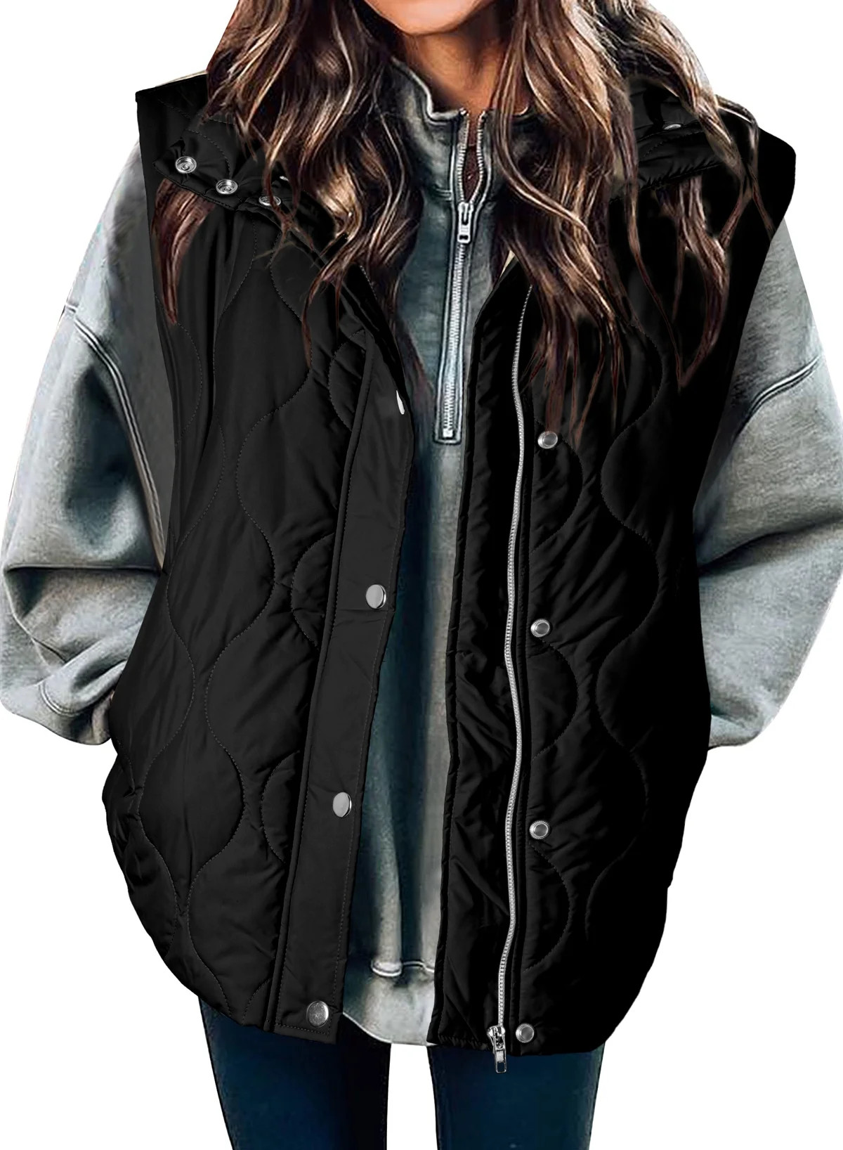 SHEWIN Puffer Jackets for Women Lightweight Cropped Puffer Vest Button Zip Up Stand Collar Sleeve... | Walmart (US)