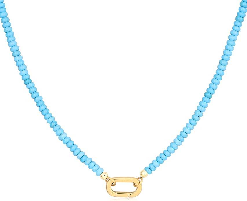 SAMYA 4×2mm Beaded Necklace for Women, Minimalist Charm Necklace with Gold Oval Clasp, 18" Lengt... | Amazon (US)