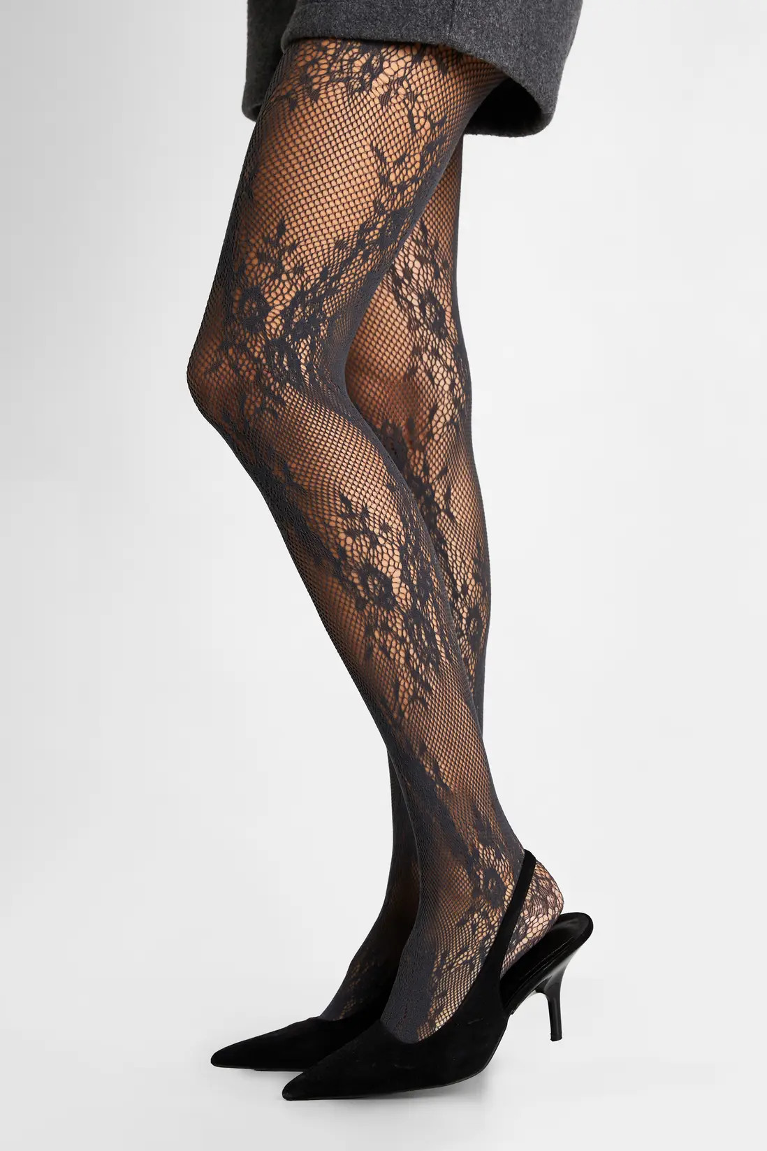 Charcoal Floral Lace Fishnet Tights | Nasty Gal US