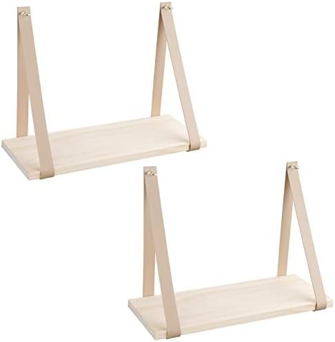 YOYAI Leather Strap Wood Floating Wall Shelf Wooden Shleves Wall Organizer Wall Mount Shelf Home ... | Amazon (US)