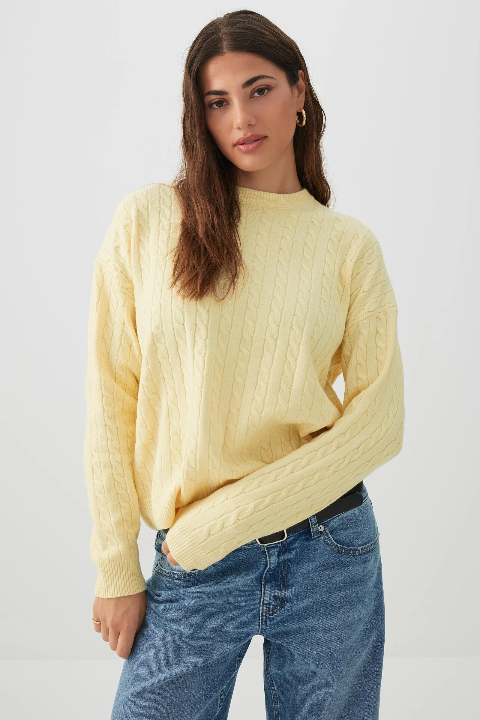 Long Cable Knit Crew Neck Sweater | Ardene