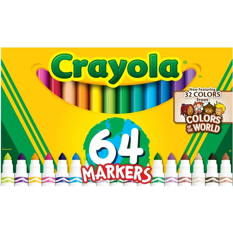 Crayola Broad Line Markers with Colors of The World, 64 Ct, Back to School Supplies, Child | Walmart (US)