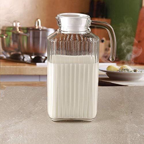 Glass Ware Ribbed Pitcher With Lid And Handle, Up To 60oz.Each- Sleek And Elegant, For Milk, Iced... | Amazon (US)