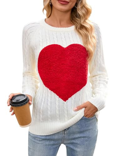 Alsol Lamesa Women's Cute Heart Sweater Long Sleeve Crewneck Pullover Ribbed Knit Casual Sweaters | Amazon (US)