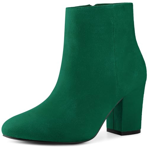 Perphy Round Toe Chunky High Heels Green Ankle Boots for Women 8 M US | Amazon (US)