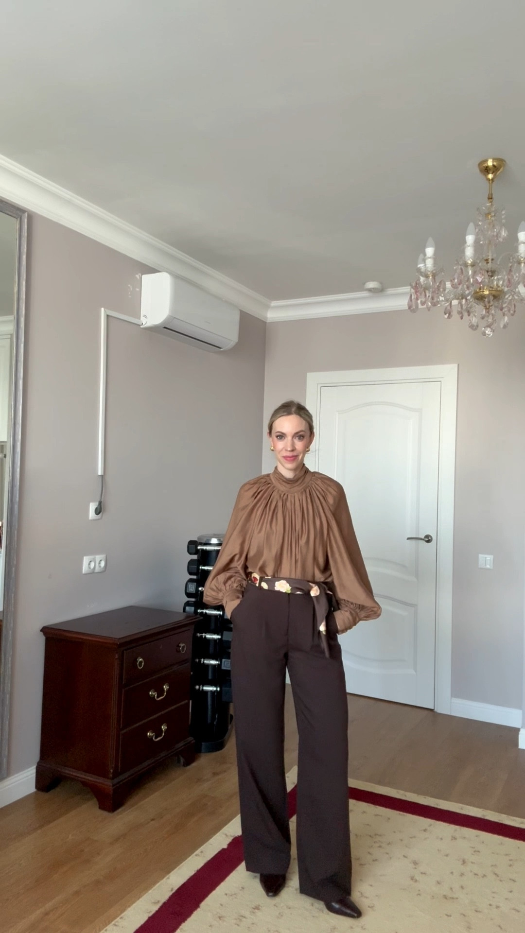 Work look of the day, office style, brown blouse, @abercrombie chocolate brown trousers, silk scarf worn as belt

#LTKootd #LTKWorkwear #LTKOver40