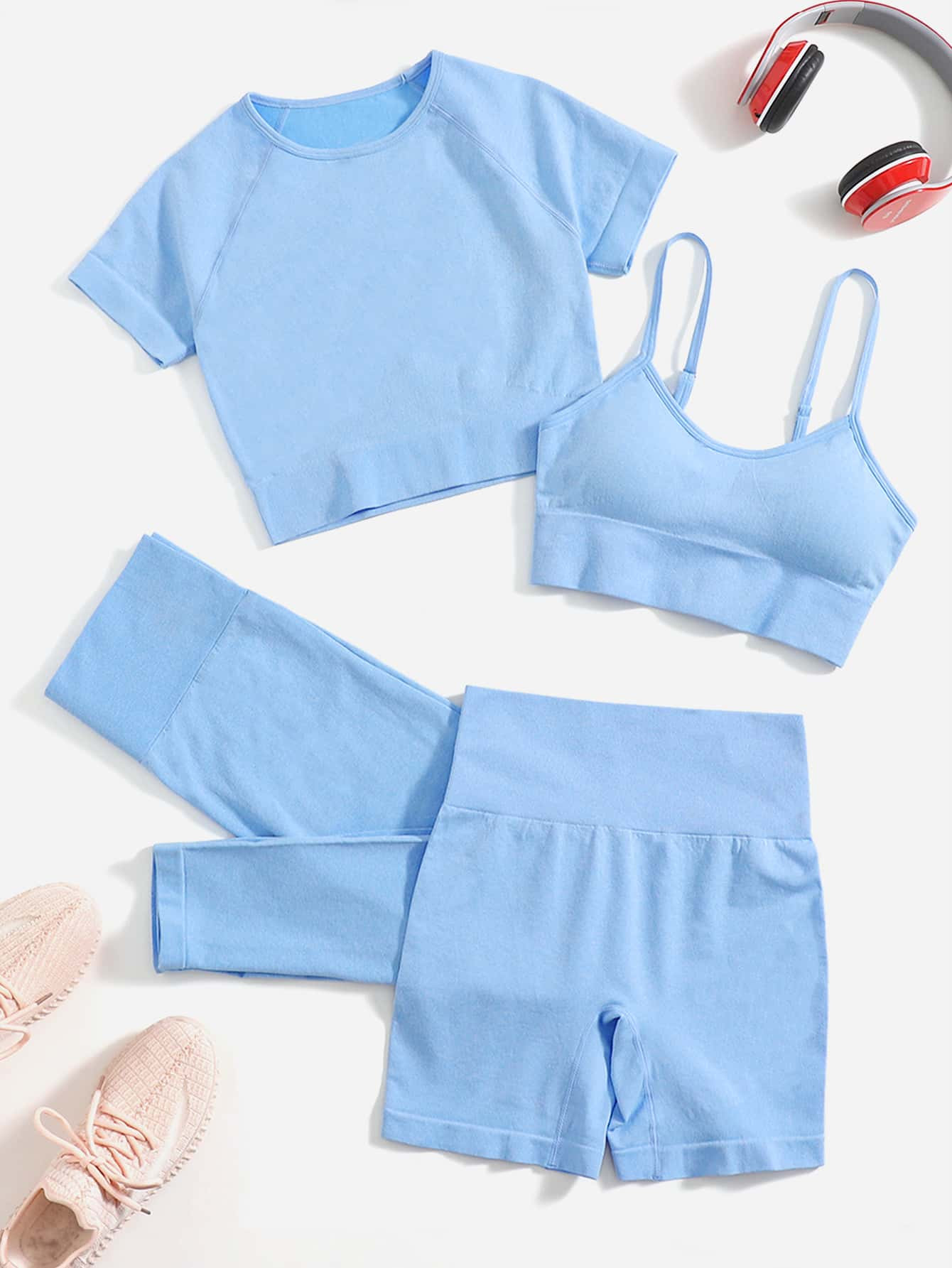 Yoga Basic 4pcs Solid Seamless Sports Set | SHEIN