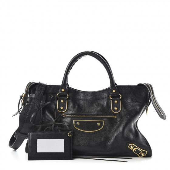 Chevre Gold Metallic Edge Hardware City Black | Fashionphile