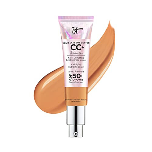 IT Cosmetics Your Skin But Better CC+ Cream Illumination, Tan (W) - Color Correcting Cream, Full-Coverage Foundation, Hydrating Serum & SPF 50+ Sunscreen - Radiant Finish - 1.08 fl oz | Amazon (US)
