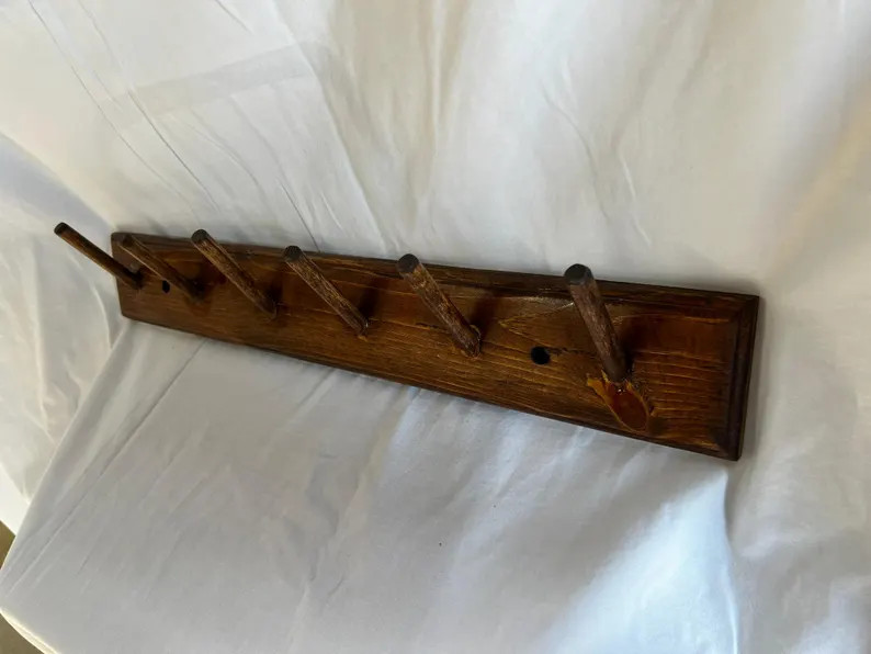 Handmade wooden hanging rack for hats, towels, coats or anything you wish.  6 pegs.  24"W x 3.5"H... | Etsy (US)