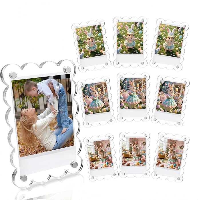 10 Pack 2.36 x 3.54 Inch Acrylic Fridge Magnetic Frame Scalloped, Double Sided Polaroid Frame, Re... | Amazon (US)